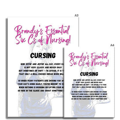 Rolled eco canvas with a verse from Brandy Bex's Essential Six Cs of Nursing in black.