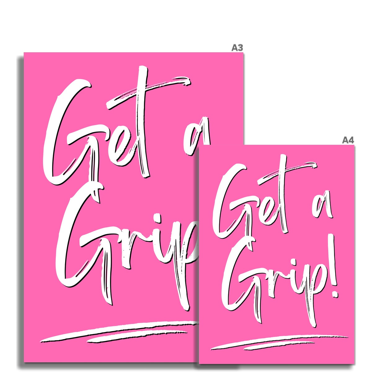 Rolled eco canvas with hot pink background and the words 'Get a Grip' written in a large, white, handwriting-style font. The words are underlined by two white strokes at the bottom of the blank greeting card.